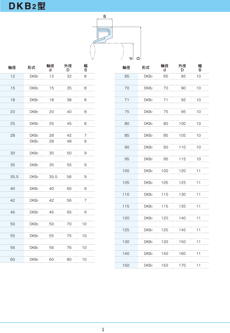 NDK油封 DKB2型規格表